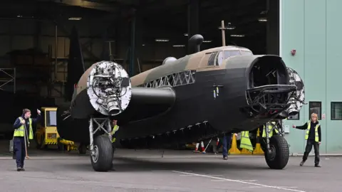 RAF Museum Wellington being moved out of hangar