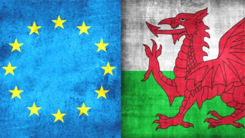 BBC Wales and EU flags