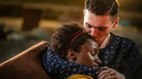 BBC Masali Baduza as Sephy Hadley and Jack Rowan as Callum McGregor in Noughts and Crosses