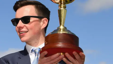 Joseph O'Brien celebrates winning the Melbourne Cup
