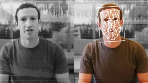 Getty Images/The Washington Post A comparison of an original and deepfake video of Meta chief executive Mark Zuckerberg