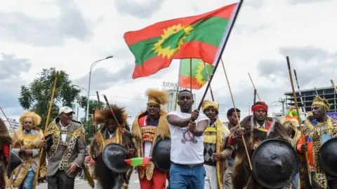 AFP Oromo people gather to celebrate the return of the formerly banned anti-government group the Oromo Liberation Front (OLF) at Mesqel Square in Addis Ababa, Ethiopia - 15 September 2018