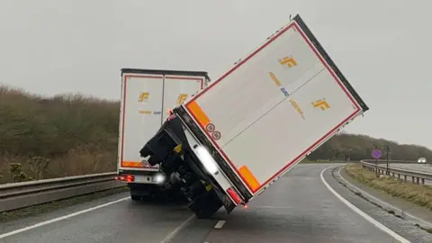 Highways England Lorry caught in high winds