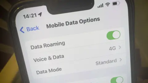 BBC A mobile phone data screen