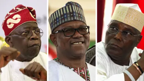 Getty Images Bola Tinubu (L), Peter Obi Atiku (C) and Atiku Abubakar (R)