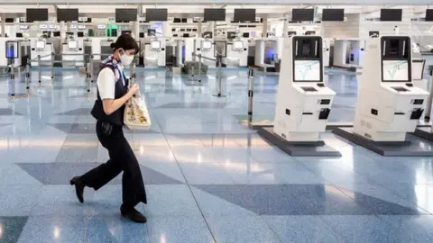 Getty Images Japan's Tokyo airport when travel was restricted