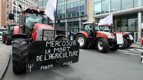 Getty Images A protest in Brussels against the EU-Mercosur deal in July 2019