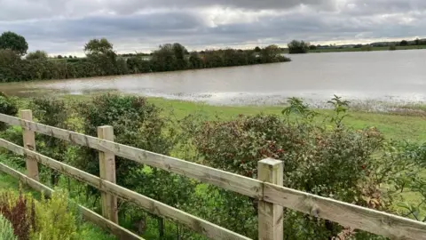 Sharon Edwards/BBC Flooded fields in Fiskerton