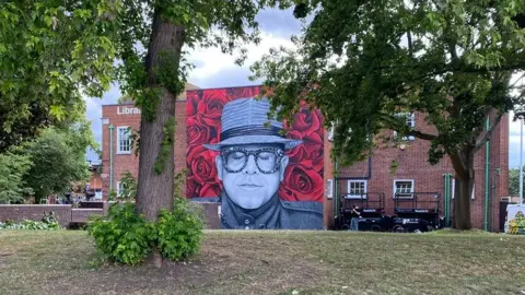 MurWalls Mural of Sir Elton John on the side of Watford library