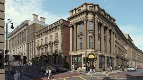 Space Artist's impression of the Grey Street and Mosley Street area