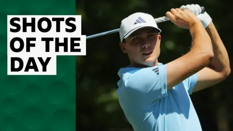 Ludvig Aberg hits a shot at the Masters