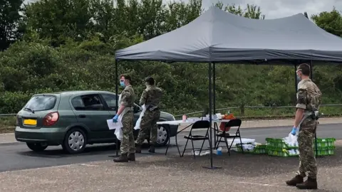 BBC The Royal Marines at a brand new testing centre in Taunton