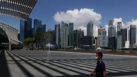 Getty Images Singapore's central business district during its lockdown.