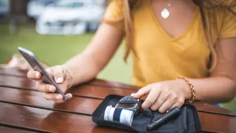 Getty Images of a woman testing her blood sugar level