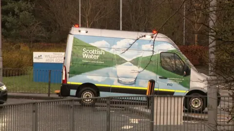 BBC Scottish Water van at Williamwood High School