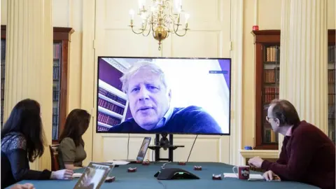 Downing Street The PM chaired the morning Covid-19 meeting via video-link as he self-isolates