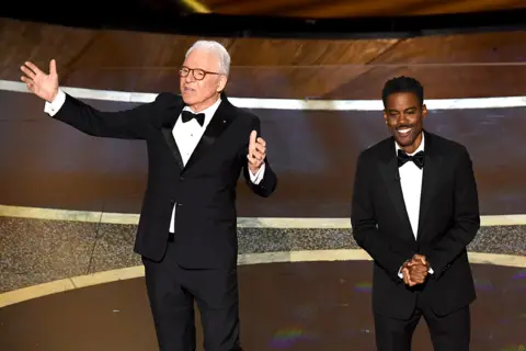 Shutterstock Steve Martin and Chris Rock on stage