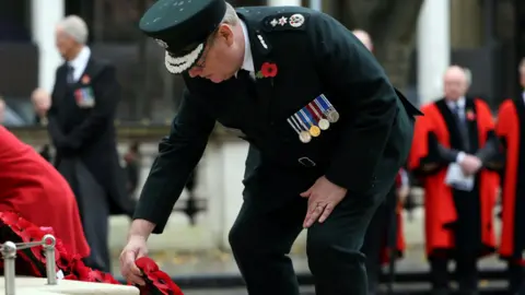 Pacemaker PSNI Chief Constable Simon Byrne at the cenotaph in Belfast
