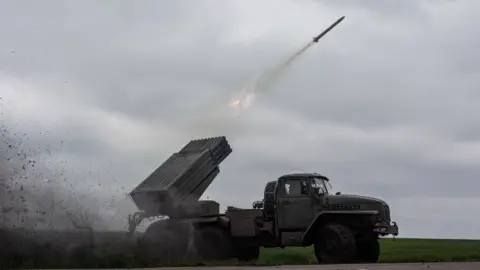 Getty Images A Ukrainian Grad launcher fires a missile