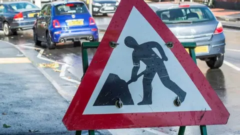 Nottingham City Council Roads work sign