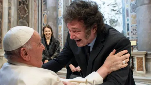 Reuters Argentina’s President Javier Milei meets with Pope Francis at the Vatican February 11, 2024.