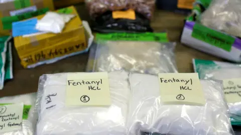 Reuters Plastic bags of Fentanyl displayed at the US Customs and Border Protection area at the International Mail Facility at O'Hare International Airport in Chicago, Illinois, November 29, 2017