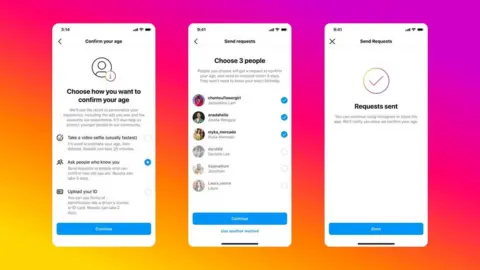 Meta Meta graphic shows how the social vouching age verification process will look on the Instagram app