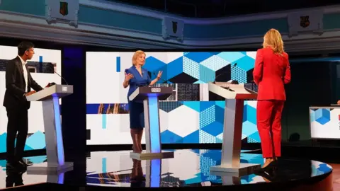 PA Media Rishi Sunak and Liz Truss taking part in the BBC debate