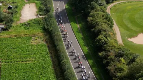 Drone footage shows the moment riders arrived at Southwell