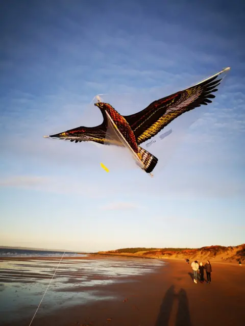 Sarah Ridley Flying a kite on Gullane beach