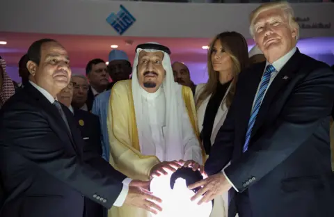 EPA US President Donald Trump with wife Melania, and Saudi Arabia's King Salman (centre) and Egyptian President al-Sisi (left) in Riyadh in May