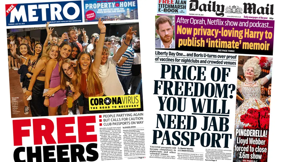 Metro and Daily Mail front pages