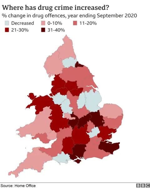 Chart showing drug crime change