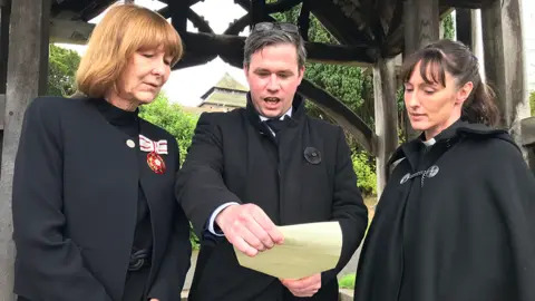 Shropshire Deputy lieutenant Katherine Garnier, Ryan Davies, mayor of Clun and Reverend Caroline Harrison, vicar of Clun Valley benefice