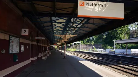 PA Media A general view of an empty platform at Wellington Train Station in Shropshire