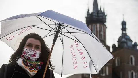 Getty Images A pro-abortion activist takes part in a demonstration in Krakow in April 2020