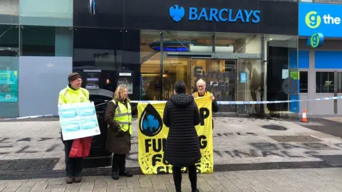 BBC Activists outside Barclays' Birmingham city centre branch