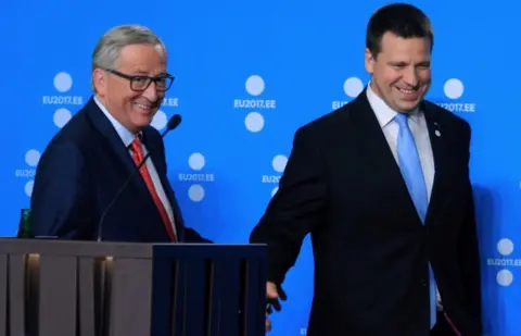 AFP/Getty Images President of the European Commission Jean-Claude Juncker (L) and Prime Minister of Estonia, Jueri Ratas during a joint press conference to mark the start of Estonia's six month rotating EU presidency on 30 June 2017.