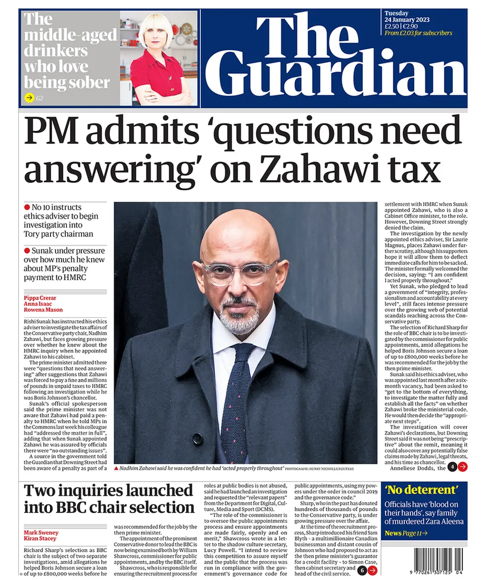 The Guardian front page.