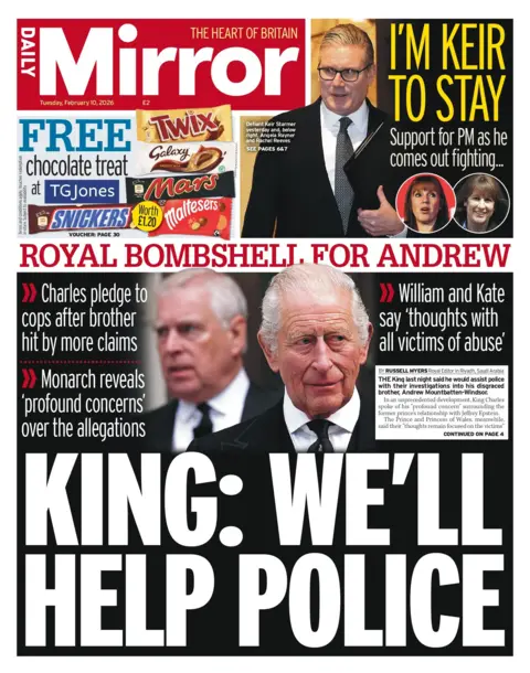 "King: We'll help police" reads the headline on the front page of the Daily Mirror.