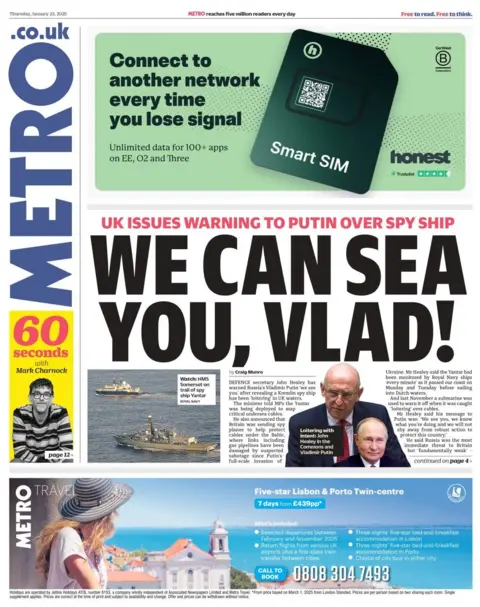 The headline in the Metro reads: We can sea you, Vlad