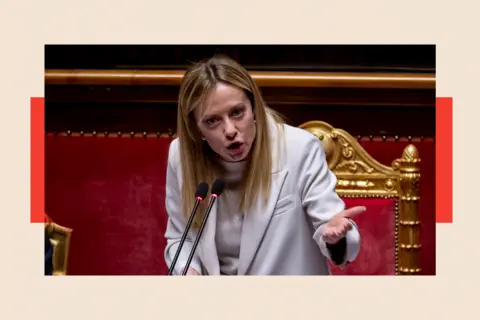 Getty Images Italian Prime Minister Giorgia Meloni addresses the Senate 