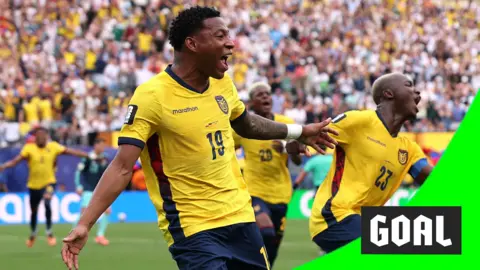Ecuador's Gonzalo Plata celebrates his goal against Germany