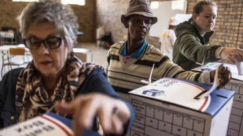 AFP  Voters cast their ballots at a polling station, on May 29, 2024, during South Africa's general election. South Africans vote on May 29, 2024 in what may be the most consequential election in decades, as dissatisfaction with the ruling ANC threatens to end its 30-year political dominance.
