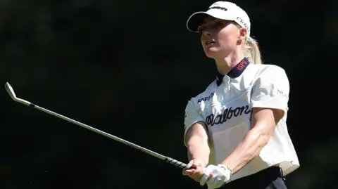 Charley Hull of England plays her third shot on the third hole on Day Two of the PIF London Championship at The Centurion Club