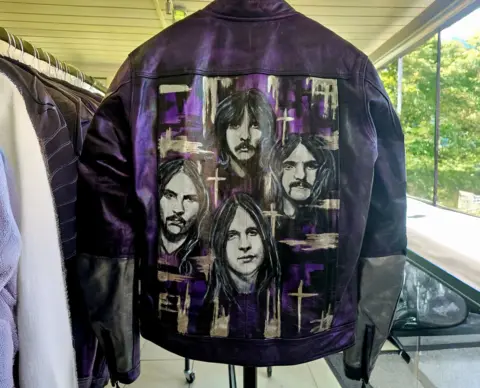 Lea Williams Leather jacket painted with the faces of Black Sabbath