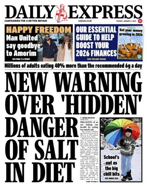 "New warning over 'hidden' danger of salt in diet" reads the headline on the front page of the Daily Express.