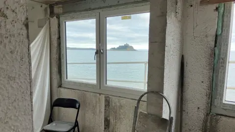 St Michael's Mount view from inside the undeveloped building. 