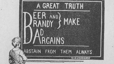 University of Lancashire Illustration of a child standing in front of a blackboard that explains the risks of drinking brandy and beer