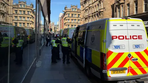 There was a large police presence in Glasgow city centre in anticipation of the unofficial title party
